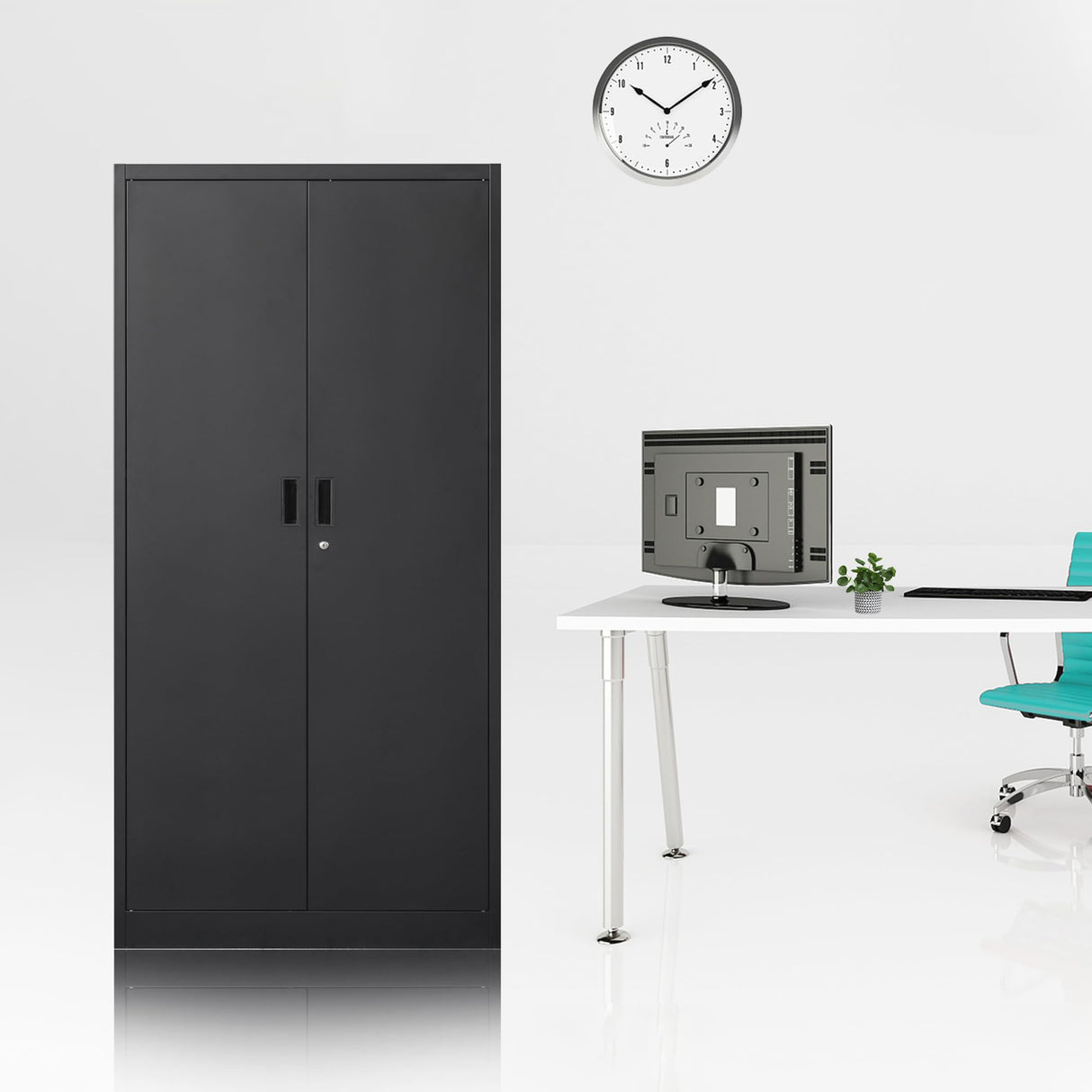 Metal Storage Cabinet, Locking Cabinet with Adjustable Shelves, 18" D x 36" W x 72" H Garage Storage Cabinets for Home, Office, Warehouse- Black Wanfu