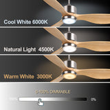 Ovlaim 52 Inch Solid Wood Ceiling Fans with Lights Remote Control, 6 Speed Quiet DC Motor 3 Blade Propeller Smart Ceiling Fan, Indoor Living Room Bedroom Ovlaim