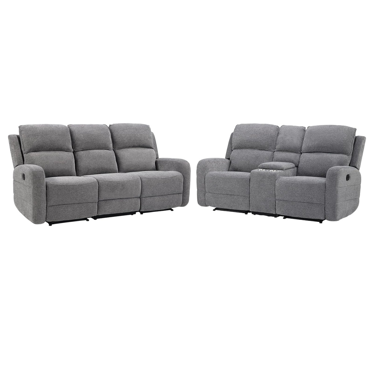 EBELLO Manual Living Room Furniture Reclining Couch Set, Soft Fabric Recliner Loveseat and 3 Seat Sofa Couch for Meeting Room, Overstuffed Backrest(Loveseat+Sofa) EBELLO