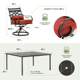 Hanover Montclair 7-Piece Outdoor Dining Set with 6 Swivel Rockers, Chili Red Cushions and Stamped Steel Rectangular Dining Table, Patio Dining Set for 6, Premium All-Weather Patio Furniture for Deck Hanover