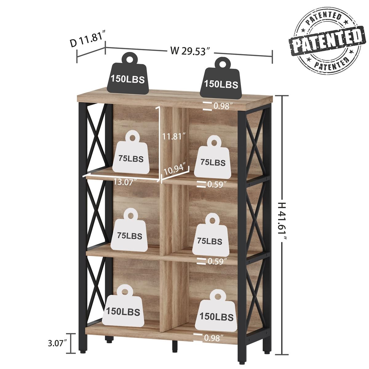 FATORRI Rustic 6 Cube Storage Organizer Shelf, Wood and Metal Cubby Bookcase, Industrial 4 Tier Cube Bookshelf (Rustic Oak) FATORRI