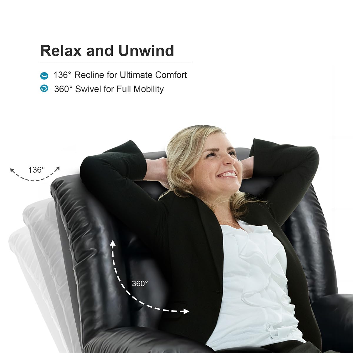 Recliner Chair Sofa Reclining Glider Rocking Sleeper Living Room 360° Swivel for Adults Theater Chairs Leather Rocker Recliners Cup Holders (Black) HOMYHOMEY