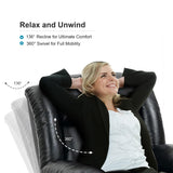 Recliner Chair Sofa Reclining Glider Rocking Sleeper Living Room 360° Swivel for Adults Theater Chairs Leather Rocker Recliners Cup Holders (Black) HOMYHOMEY