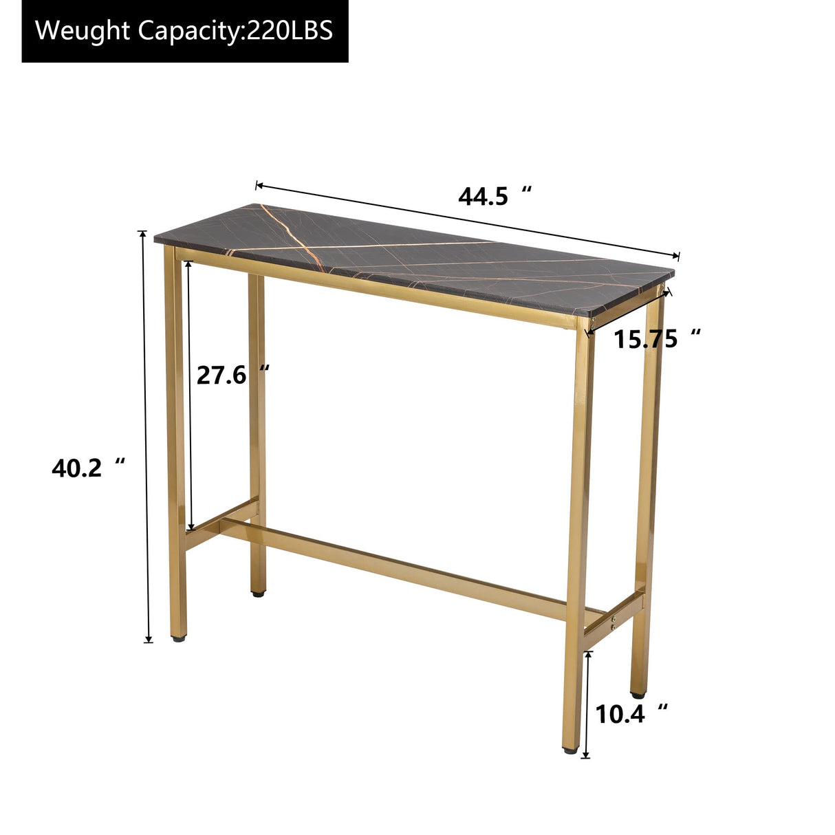 Aklaus 40" Bar Table,Rectangular Industrial Bar Height Table with Sturdy Gold Metal Frame Black Faux Marble Top,Pub Table High Top Dining Table Console Table for Dining Room Living Room Entryway Aklaus