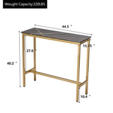Aklaus 40" Bar Table,Rectangular Industrial Bar Height Table with Sturdy Gold Metal Frame Black Faux Marble Top,Pub Table High Top Dining Table Console Table for Dining Room Living Room Entryway Aklaus