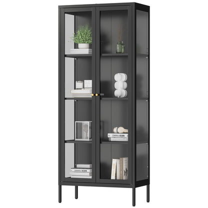 Polup Display Cabinet with 3 Side Tempered Glass, 66" Tall Curio Cabinet with Doors, Black Display Case for Collectibles, Figures, Metal Storage Cabinet for Living Room, Home Office, Assemble Required