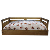 Iconic Pet Sassy Paws Wooden Pet Bed with Paw Printed Comfy Cushion for Dogs & Cats in Varying Sizes & Colors, Small-Rustic Brown Iconic Pet