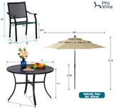 PHI VILLA 5-Piece Patio Dining Set for 4 with 10ft Umbrella, Metal Circle Table & Wrought Iron Stackable Chairs, 3-Tier Vented Beige Umbrella PHI VILLA