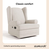 Storkcraft Serenity Glider Recliner Nursery Chair with USB Charging Port (Ivory) – Premium Upholstered Nursery Glider Recliner with Manual Recline Function, Dual USB Charging Storkcraft