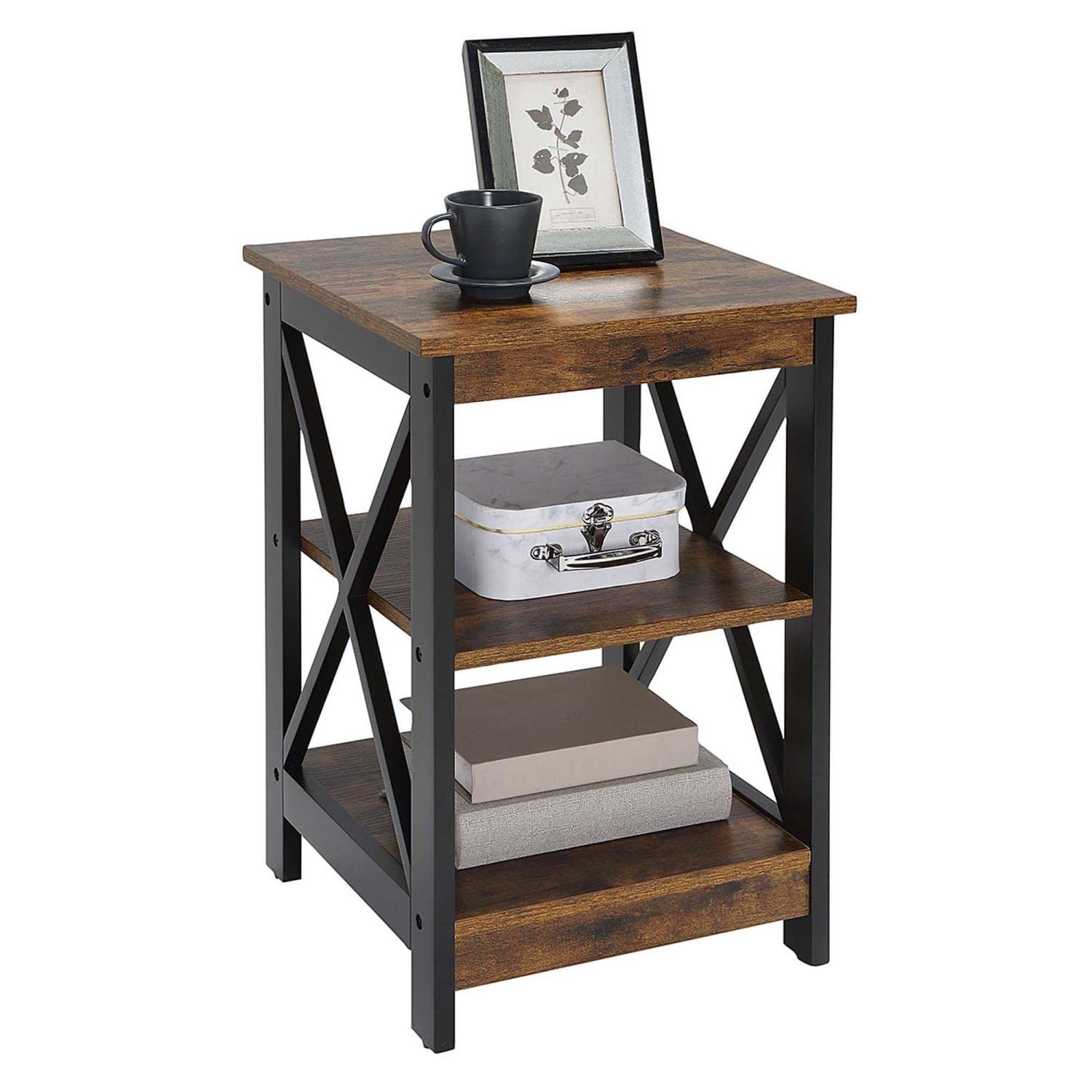 Convenience Concepts Oxford End Table with Shelves, Barnwood/Black - WoodArtSupply