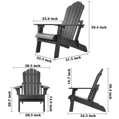 hOmeHua Folding Adirondack Chairs, Outdoor Patio Weather Resistant Chair, Imitation Wood Stripes, Easy to Fold Move & Maintain, Plastic Chair for Backyard Deck, Garden, Fire Pit - Black - WoodArtSupply