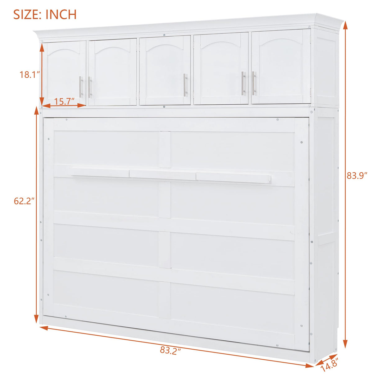 Merax Modern Farmhouse Solid Wood Murphy Bed Chest with Top Cabinets, Tall Wall Platform Bed Space Saving/Wood Slat Support Full,White Merax