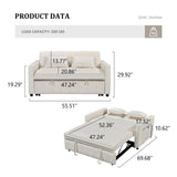 Hixkol Convertible Sleeper Sofa Bed, 55.51" Modern Velvet 3-in-1 Futon Couch, Pullout Bed with Adjustable Backrest, Storage Pockets and Toss Pillows for Living Room, Bedroom (White) Hixkol