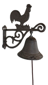 Ebros Gift Cast Iron Rustic Vintage Western Farmhouse Rooster Chicken Door Wall Dinner Yard Bell Outdoor Southwestern Farm Cowboy Cowgirl Accent Bells Ebros Gift