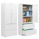 DEVAISE 71" Metal Storage Cabinet, 2-Drawer Lateral File Cabinet with Lock, Adjustable Shelves & Doors, White Garage Storage Cabinet, Heavy Duty Tall Cabinet for Home Office, Garage Organization DEVAISE