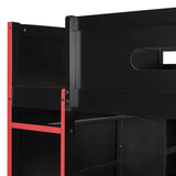 CKLMMC Full Size Gamer Loft Bed with Built-in Desk, RGB Lighting, USB Port & Storage, Gaming Bed with Wardrobe, Drawers for Kids, Teens, Adults (Red/G) CKLMMC