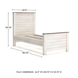 Signature Design by Ashley Willowton Casual Twin Panel Bed with Metal Slats, Foundation or Box Spring Needed, Whitewash Signature Design by Ashley