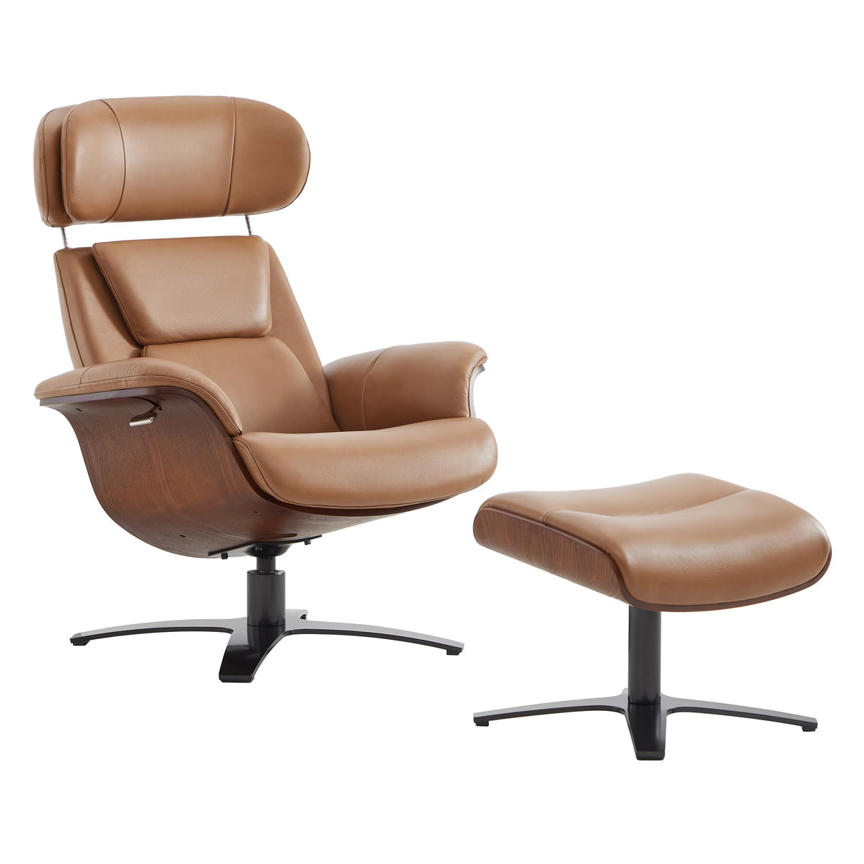 CHITA Genuine Leather Reclining Swivel Chair with Adjustable Headrest and Ottoman for Living Room, Saddle CHITA