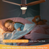 CACI Mall 52 Inch Flush Mount Ceiling Fan with Lights, 3 blade wood ceiling fan, Low Profile Ceiling Fan with Remote,Noiseless 6 Speeds Adjustable,Reversible DC Motor CACI Mall