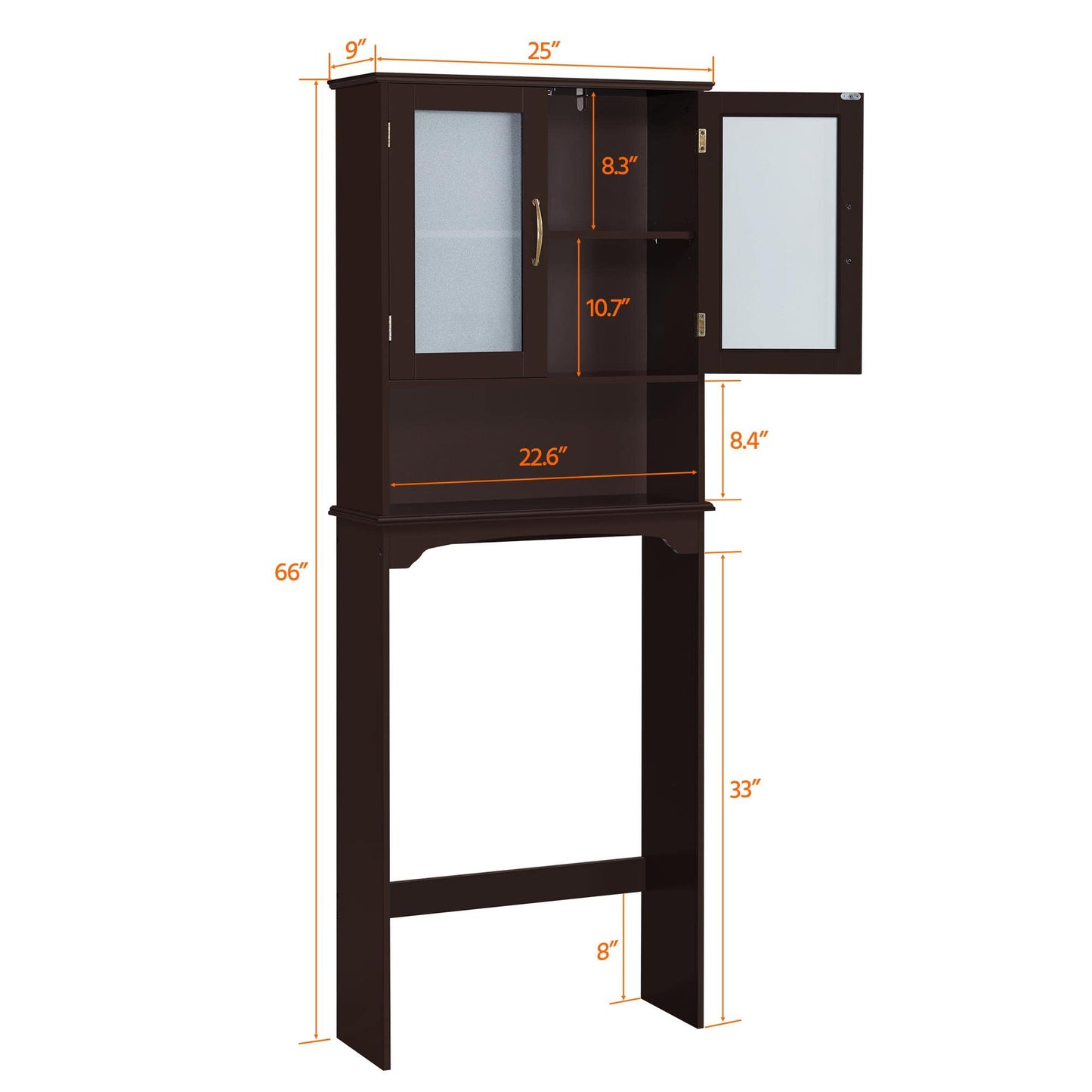 Yaheetech Over The Toilet Storage Cabinet, Free Standing Toilet Rack with Adjustable Shelves and Tempered Glass Doors for Bathroom Washroom, Espresso