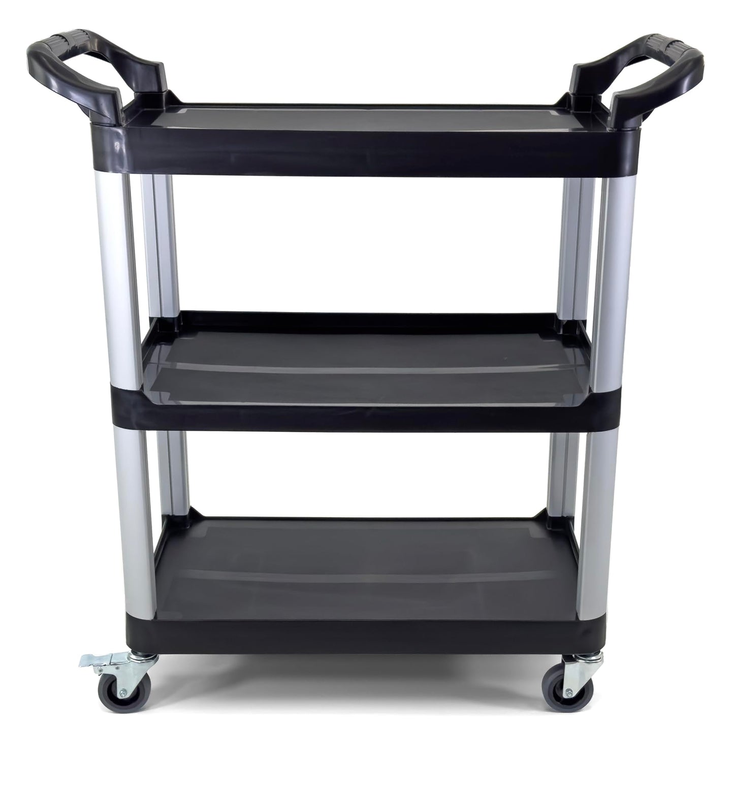 Commercial Heavy-Duty Utility Service Cart | 3 Shelf | | 450 Lbs Max Capacity | Rolling Utility Cart W 33" x H 37" x D 16" Black