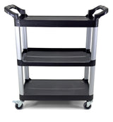 Commercial Heavy-Duty Utility Service Cart | 3 Shelf | | 450 Lbs Max Capacity | Rolling Utility Cart W 33" x H 37" x D 16" Black Farag Janitorial
