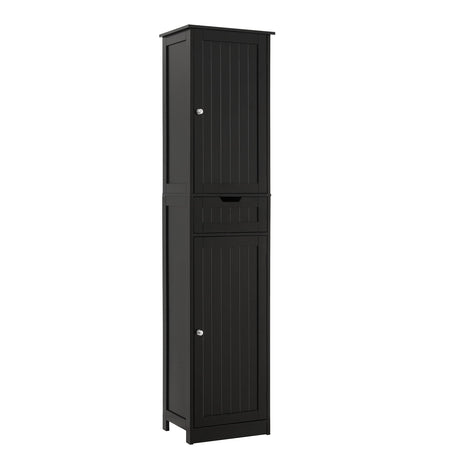 Iwell Tall Bathroom Cabinet, Storage Cabinet with 2 Doors, Narrow Floor Storage Cabinet with Adjustable Shelves for Bathroom, Living Room, Black Iwell