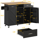 knoworld 51.5'' Rolling Kitchen Island with Storage Cabinet & Drawers, Drop Leaf Kitchen Cart on Wheels, Farmhouse Portable Mobile Islands, Large Butcher Block Table with Tower/Spice Rack, Black knoworld