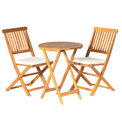 Panana 3PCS Patio Bistro Set Acacia Wood Folding Table Chairs with Cushions for Outdoor Garden Deck, Yard