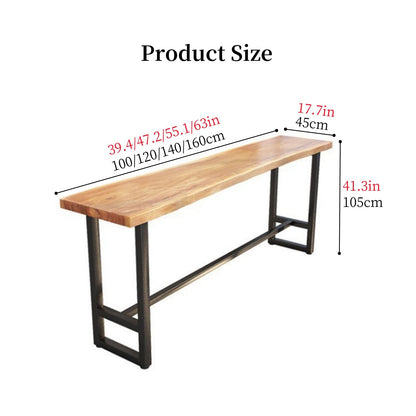 Solid Wood Industrial Bar Counter Table with Live Edge Design – 140cm Rustic Height Pub Table