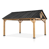 Gardenbee Wood Gazebo 13 x 11 ft. Wood Patio Gazebo Cedar Framed Gazebo with Steel Frame Gable Roof Hardtop Gazebo for Patio, Garden, Lawns, Parties Gardenbee