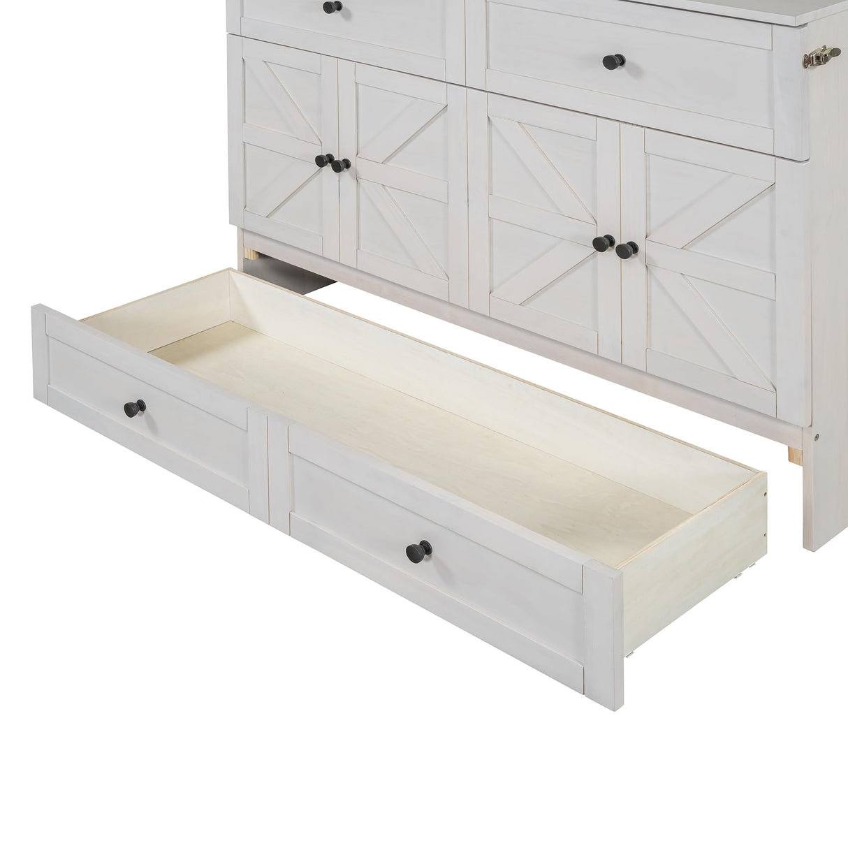 Ball & Cast Full Size Murphy Bed Wall Bed with Large Storage Drawers & USB Ports,can be Folded,Versatile Hideaway Cabinet Bed Frame Chest W/Slat Support,for Apartment,Bedroom,Brushed White Ball & Cast