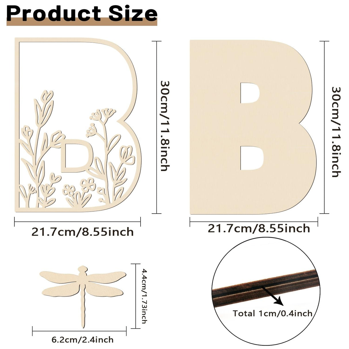 Layered 12 Inch Large Wooden Letters for Wall Decor, Flowered Paintable Wooden Nursery Letters for Crafts Wood Alphabet Letter B for Birthday Boho Nursery Name Sign Wedding Home Decoration Longan Craft