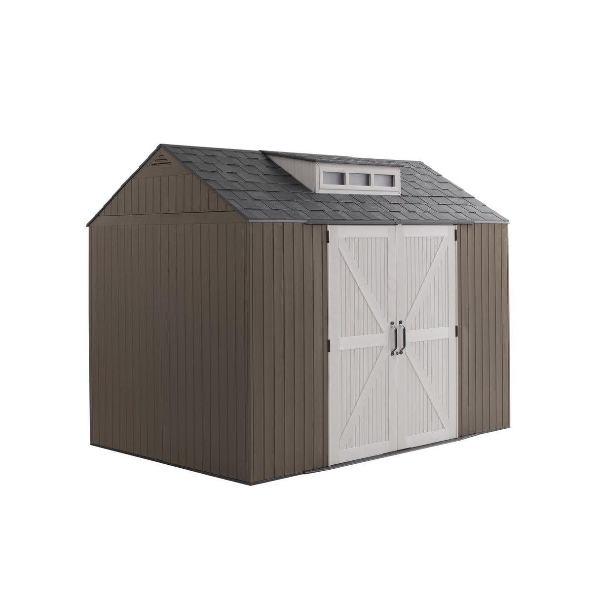 Rubbermaid Extra Large Resin Outdoor Storage Shed With Floor (7 x 10.5 Ft.) Weather Resistant Brown Organization for Home/Lawn Mower/Backyard Equipment/Bike Storage/Pool Supplies Rubbermaid