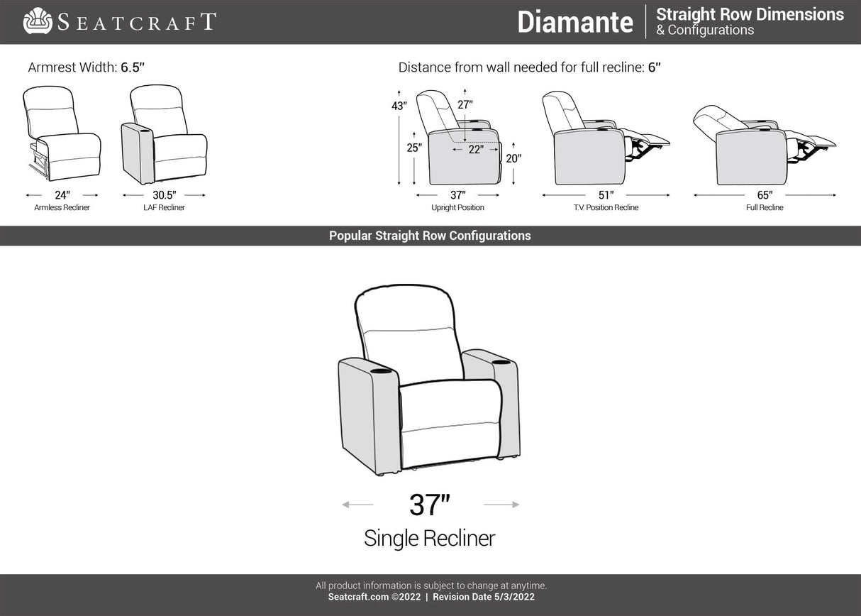 Seatcraft Diamante - Home Theater Seating - Living Room - Power Recline - Italian Leather - Powered Headrests - Cupholders - USB Charging - Ambient Lighting - Arm Storage, Red, Single Recliner Seatcraft