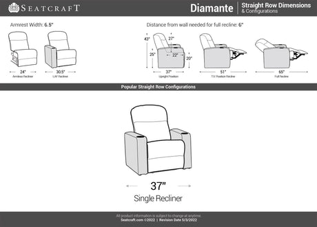Seatcraft Diamante - Home Theater Seating - Living Room - Power Recline - Italian Leather - Powered Headrests - Cupholders - USB Charging - Ambient Lighting - Arm Storage, Red, Single Recliner Seatcraft