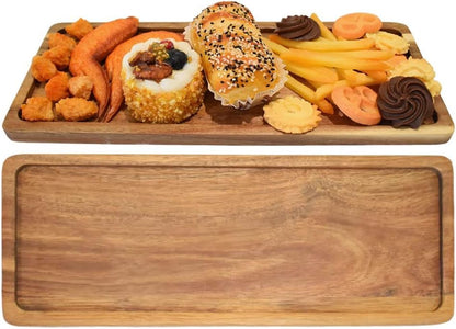 13.8 Inch Solid Wood Serving Platters and Trays of Natural Acacia Wood with Edge,Rectangular Avoid Sliding and Spilling Food - WoodArtSupply