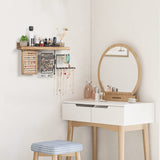 SOLIMINTR Hanging Jewelry Organizer Wall Mount with Rustic Wood Shelf, Ring Display Box, Ear Studs Earring Holder, Rotating Necklace Holder Organizer SOLIMINTR