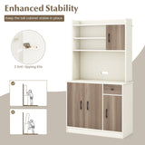 COSTWAY Kitchen Pantry Storage Cabinet, 71" Freestanding Tall Hutch Cabinet with Charging Station, Microwave Stand, Adjustable Shelves, Modern Buffet Cabinet with Hutch for Dining Room, Kitchen, White COSTWAY