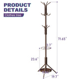 Wieghda Coat Rack Freestanding,Entryway Hanger Stand,Umbrella Holder,Hall Tree With 12 Hooks, Floor Standing Metal Tree Stand,brown Wieghda