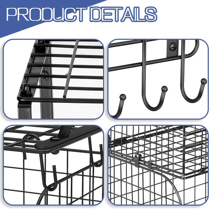 PSUTBPAT Garage Shelf Wall Mounted with Wire baskets, Heavy Duty Garage Wall Shelving with Garden Tool Storage und Hooks, Wire Shelf Baskets for Home Garden Garage Organization and Storage