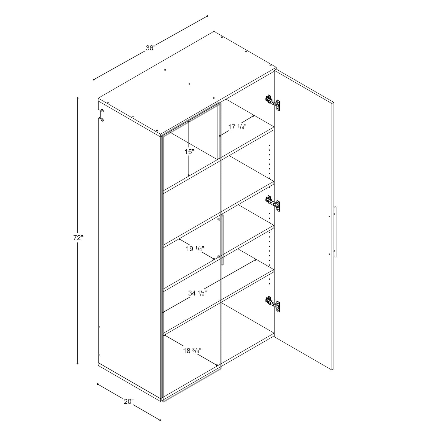 Prepac HangUps Large Storage Cabinet - Immaculate Light Gray 36" Cabinet with Storage Shelves and Doors; Ideal for Bin and General Storage Solutions - WoodArtSupply