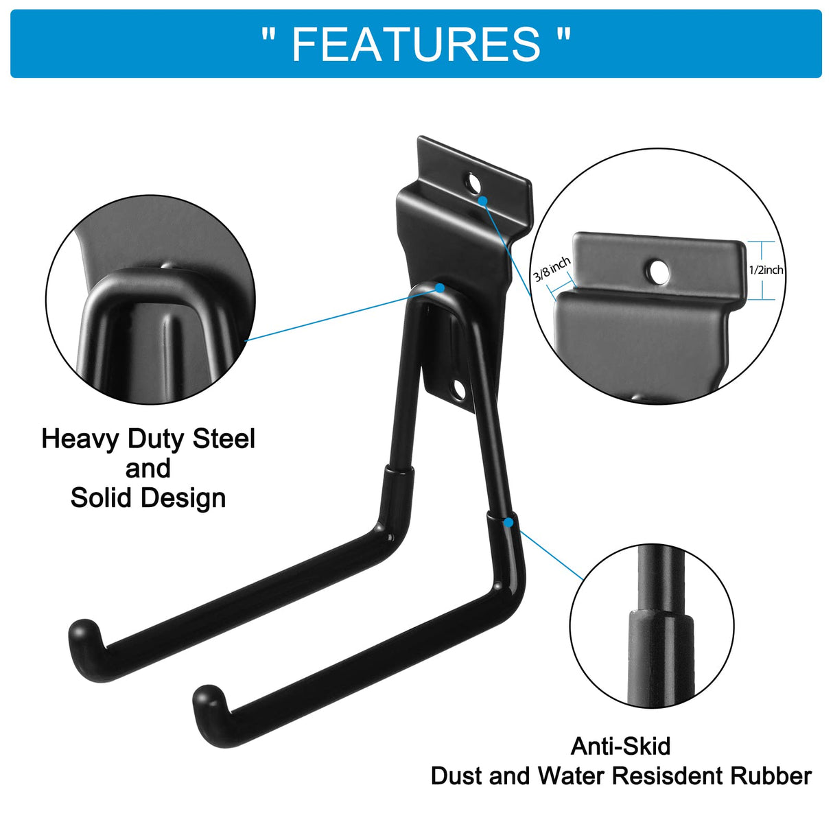 PYBTOOL 16 Pack Slatwall Hooks, Slatwall Accessories for Garage Storage, Heavy Duty Slat Wall Hanger(Black) PYBTOOL