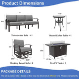 Kullavik Aluminum Patio Furniture Set with Propane Fire Pit Table 5-seat Metal Outdoor Furniture w/Fire Pit Patio Sectional Sofas w/5.1" Cushions for Patio, Backyard, Poolside-Grey Kullavik