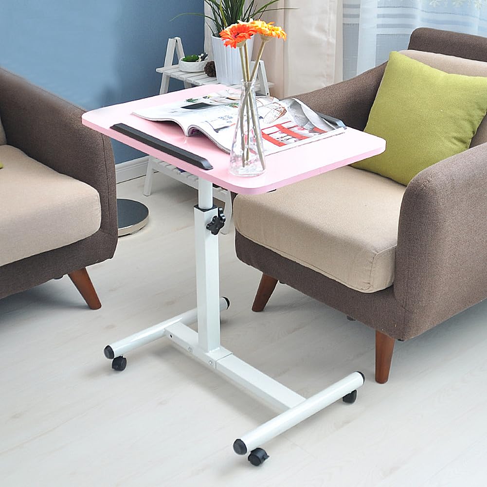 RUIAN Rolling Laptop Desk Adjustable Small Mobile Laptop Standing Table with Wheels Computer Cart Desk Over Bed/Sofa Side for Home & Office,Pink RUIAN