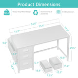 Lufeiya White Computer Desk with Fabric File Drawers Cabinet, 55 Inch Desks with Storage Filing Cabinet for Home Office, Modern Writing Table PC Desks for Bedroom, White Lufeiya
