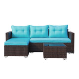JOIVI Outdoor Wicker Sectional Furniture Set, 3 Piece Patio Furniture with Tempered Glass Coffee Table, Turquoise JOIVI