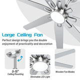 wurzee 72 inch Ceiling Fan with Light, 3CCT 3000K-4000K-6500K Reversible DC Motor, Dimmable Timing 6 Speed, Brushed Nickel Large Ceiling Fan for Indoor Outdoor wurzee