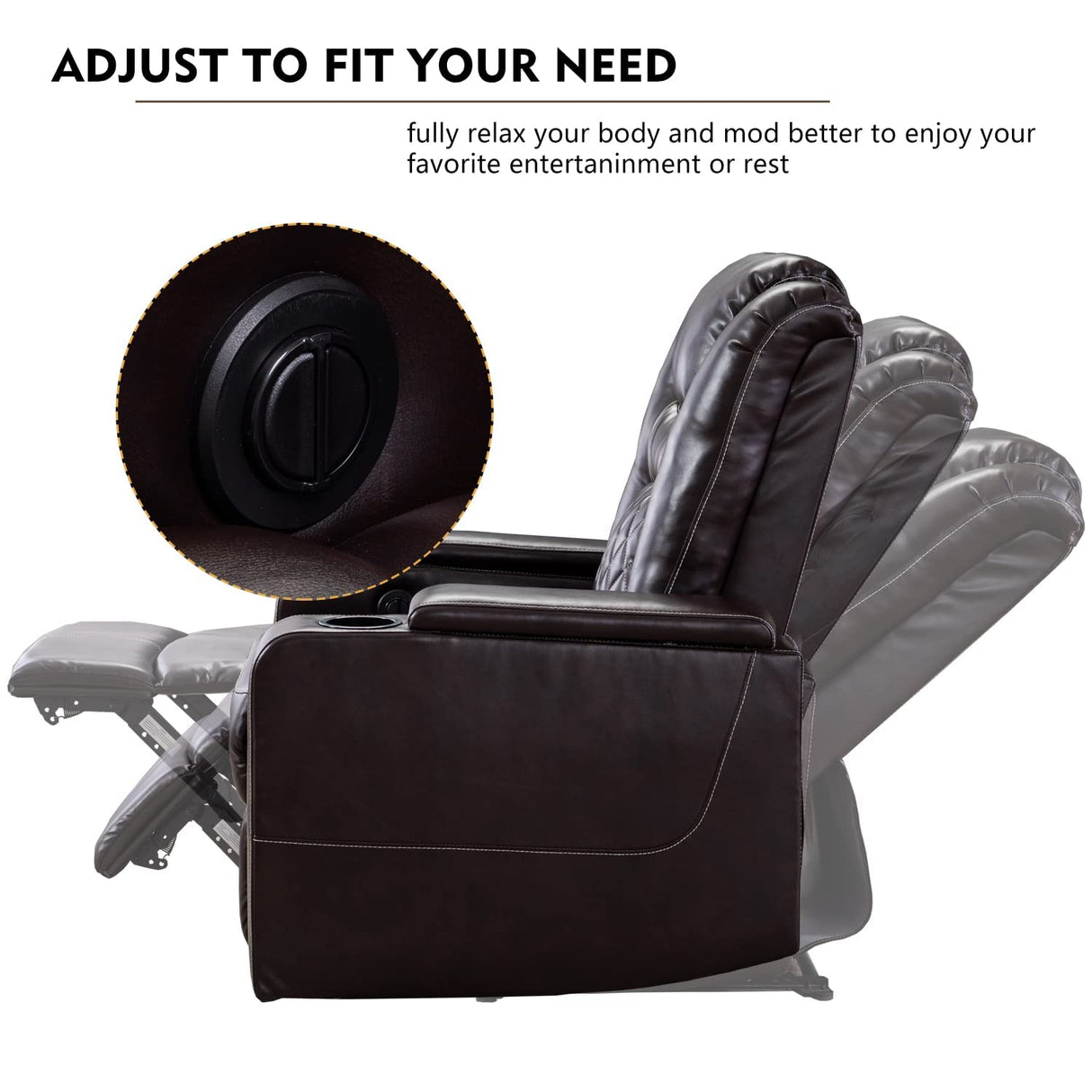 CANMOV Electric Power Recliner Chair with USB Ports and Cup Holders, Breathable Leather Home Theater Seating with Hidden Arm Storage (Brown) CANMOV
