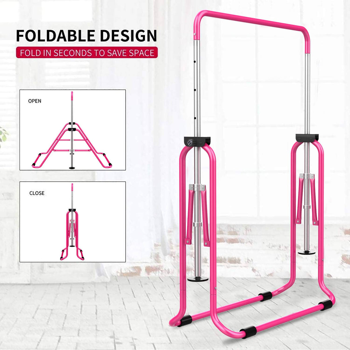 Tepemccu Expandable Gymnastics Bars,Adjustable Height Gymnastic Horizontal Bars,Junior Training Bar Children Folding Training Monkey Bars for Kids Tepemccu